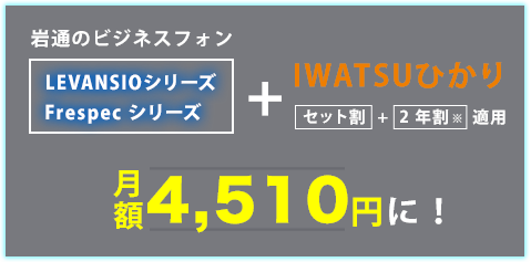 岩通のビジネスフォン　LEVANSIOシリーズ　FRESPECシリーズ＋IWATSUひかりセット割＋2年割適用　月額4、510円に！
