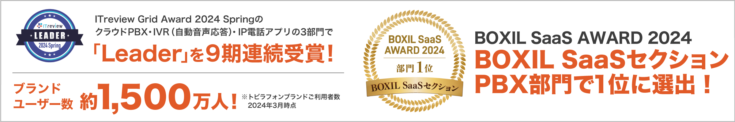 BOXIL SaaS AWARD 2024 BOXILSaaSセクション PBX部門で1位に選出！