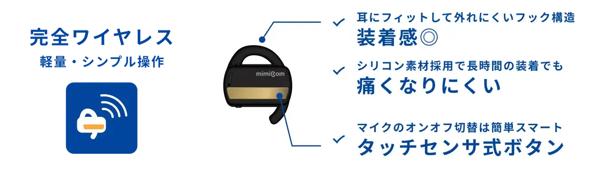 完全ワイヤレスかつ軽量、シンプル操作
