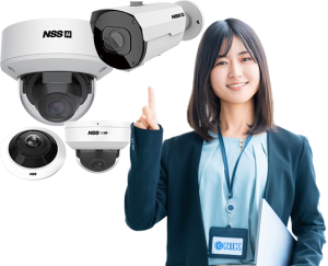 カメラ各種と女性